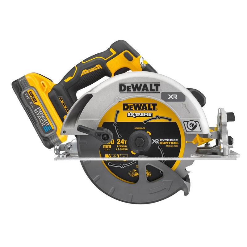 Scie circulaire à batterie 18V 2x5Ah 190mm sans balai (DeWALT DCS573H2T-QW)