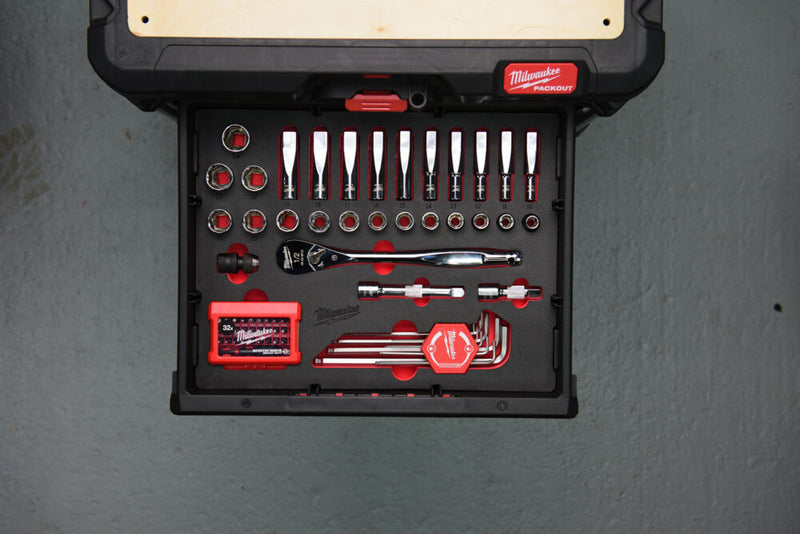 Ratschen- und Steckschlüsseleinsätze in PACKOUT™Schaumstoffeinlage (Milwaukee 4932480716)