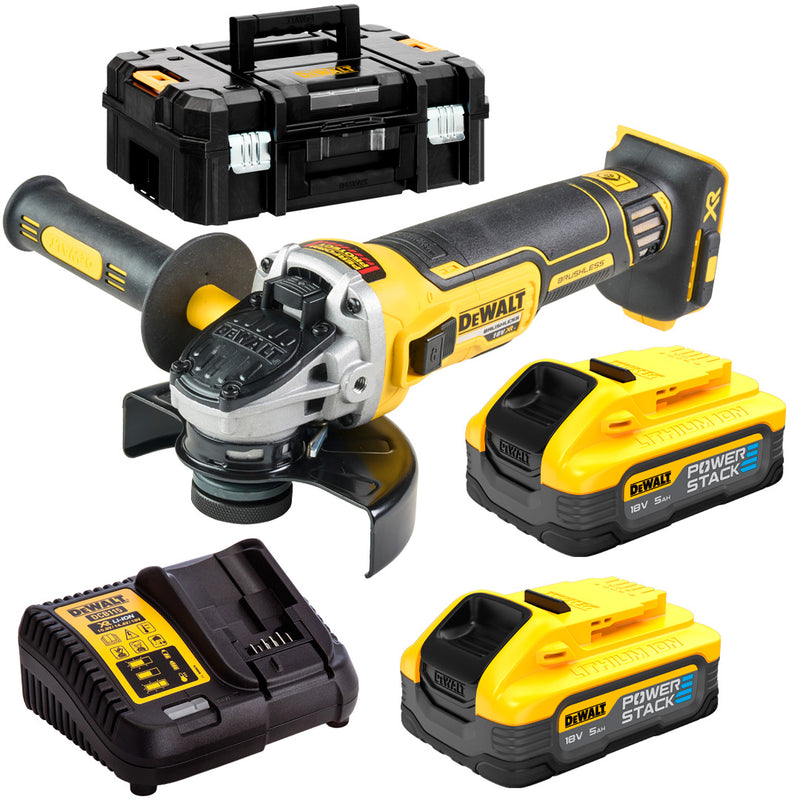 18V/2x5Ah cordless angle grinder 125mm (brushless) (DeWALT DCG405H2T-QW)