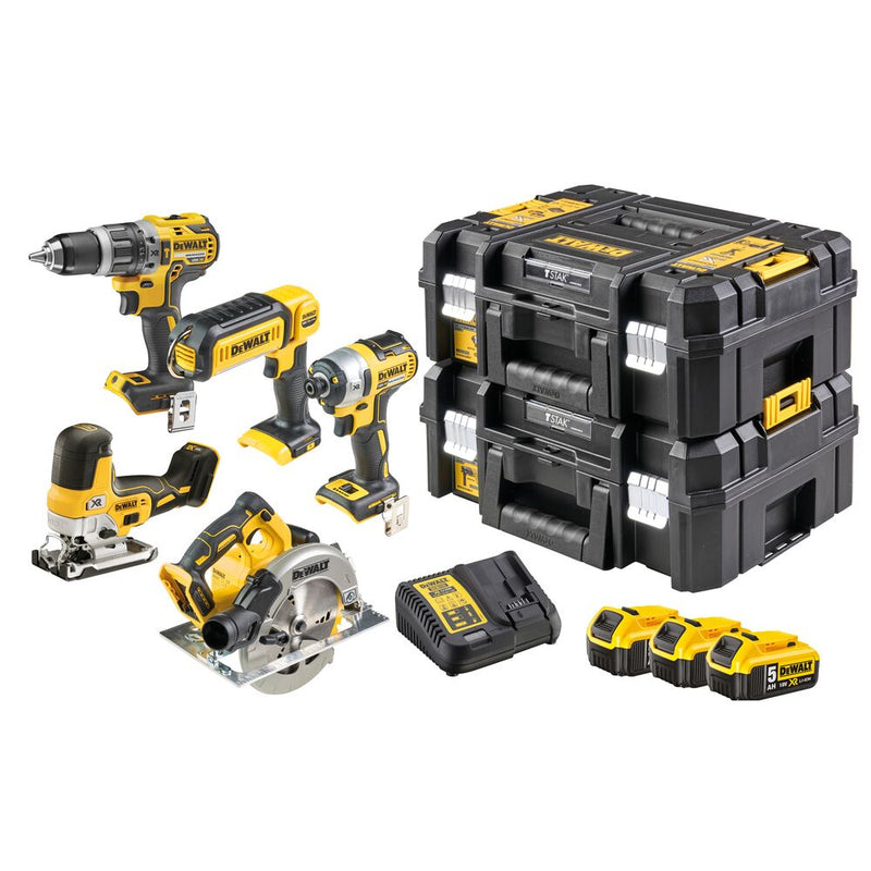 18V/3x5Ah battery combo pack, 5-piece tool set (DeWALT DCK500P3T-QW)