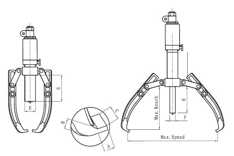 Extracteur de moyeu de roue hydraulique 20T sans pompe manuelle Ø100-350mm(L-20F-OP)