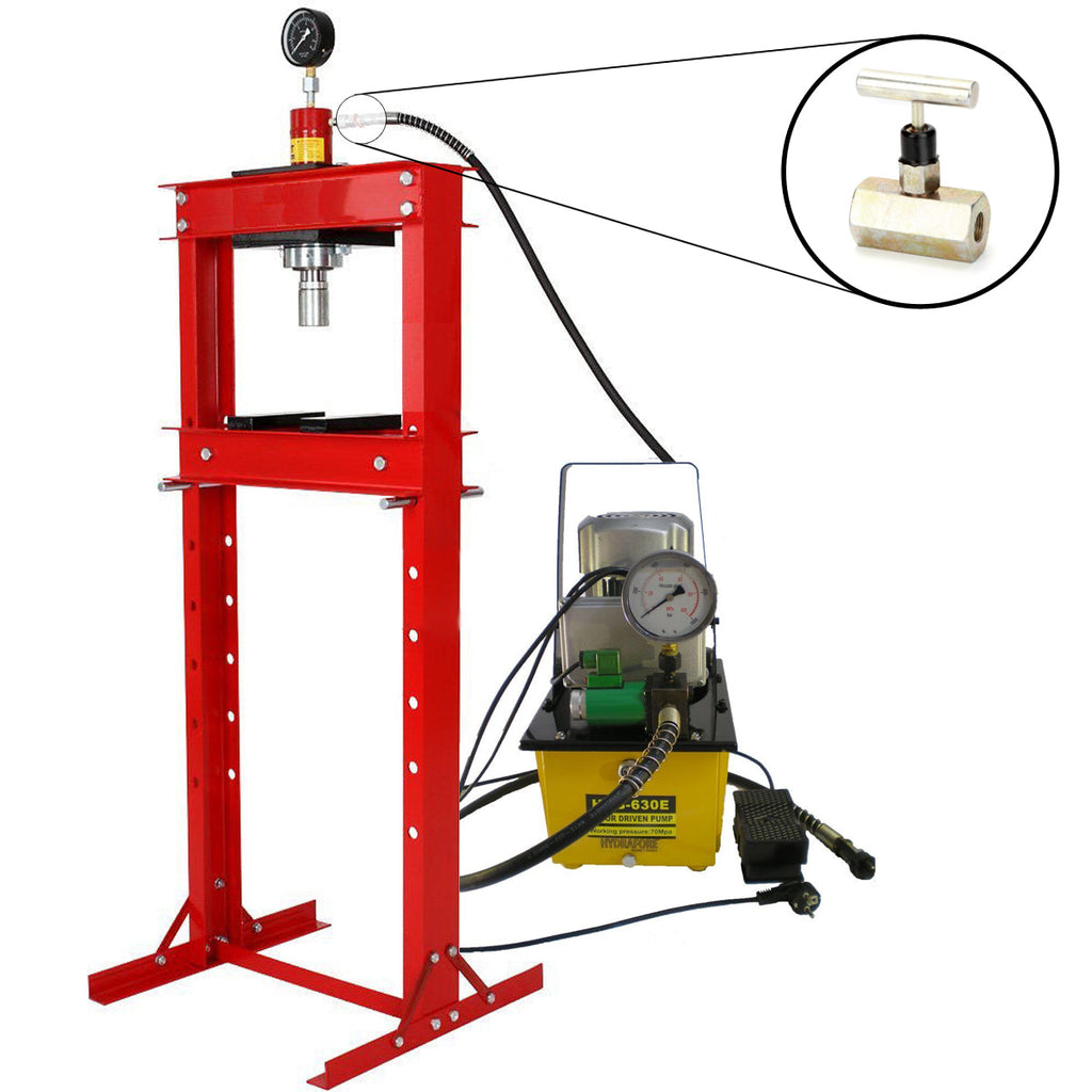20T workshop press with electric hydraulic pump, pressure gauge, speed ...
