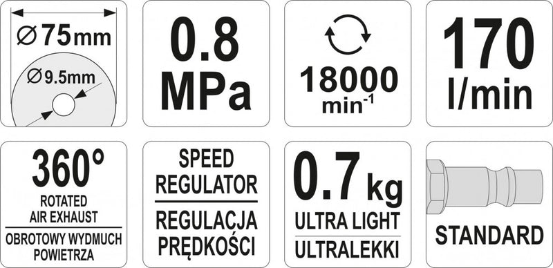 Druckluft Winkelschleifer 18000/min (75mm) (YATO YT-09717)