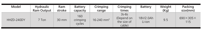 18V/2Ah Batteriebetriebene Crimpzange für Edelstahlrohr/ Edelstahlhülsen (7T/16-240mm2) (ZD-240DY)