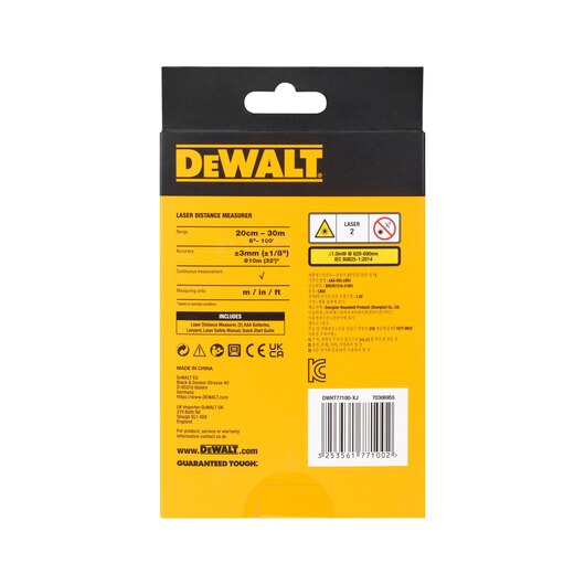 Télémètre laser, télémètre jusqu'à 30 m, 2xAAA, +/-3 mm (DeWALT DWHT77100-XJ)