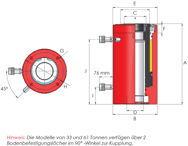 Vérins à piston creux double effet (33/24T, 150mm) (HI-FORCE HHR306)