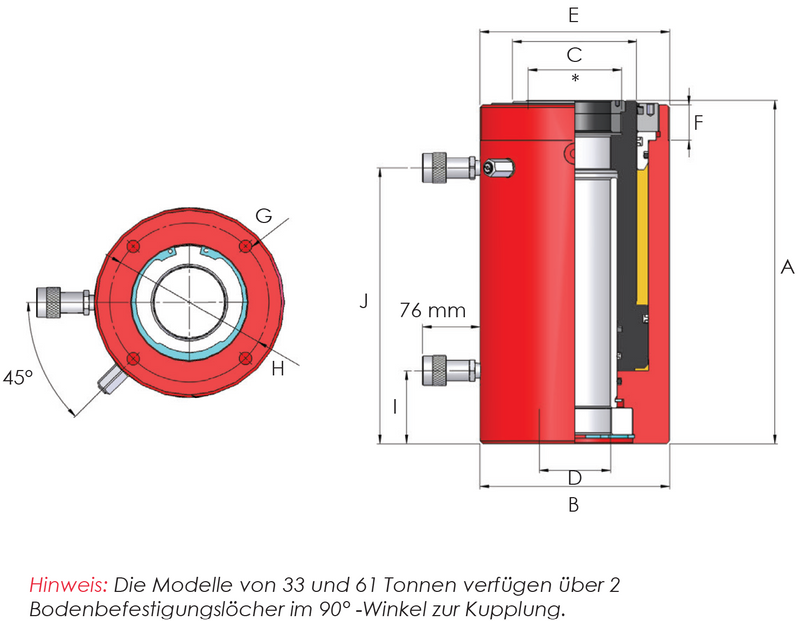 Doppeltwirkende Hohlkolbenzylinder (33/24T, 51mm) (HI-FORCE HHR302)