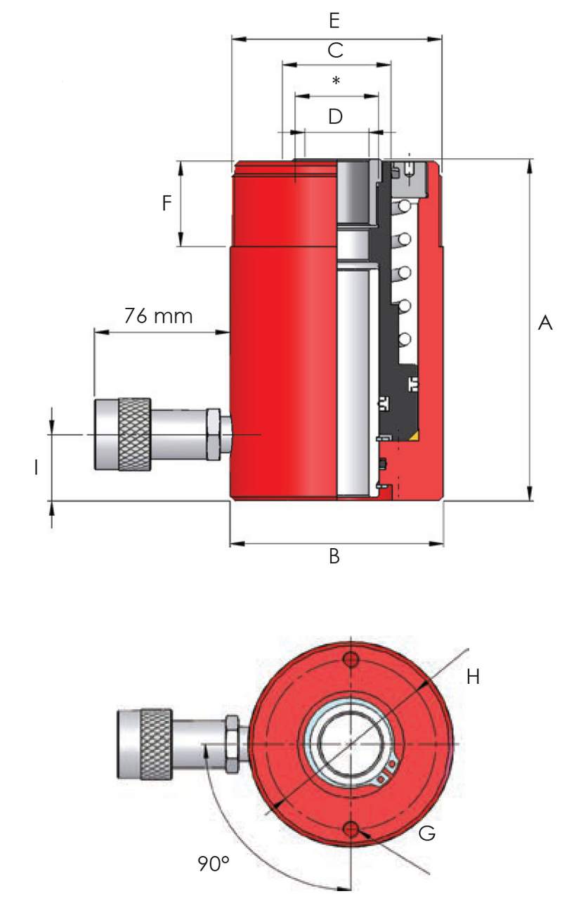 Einfachwirkende Hohlkolbenzylinder (61T, 76mm) (HI-FORCE HHS603)