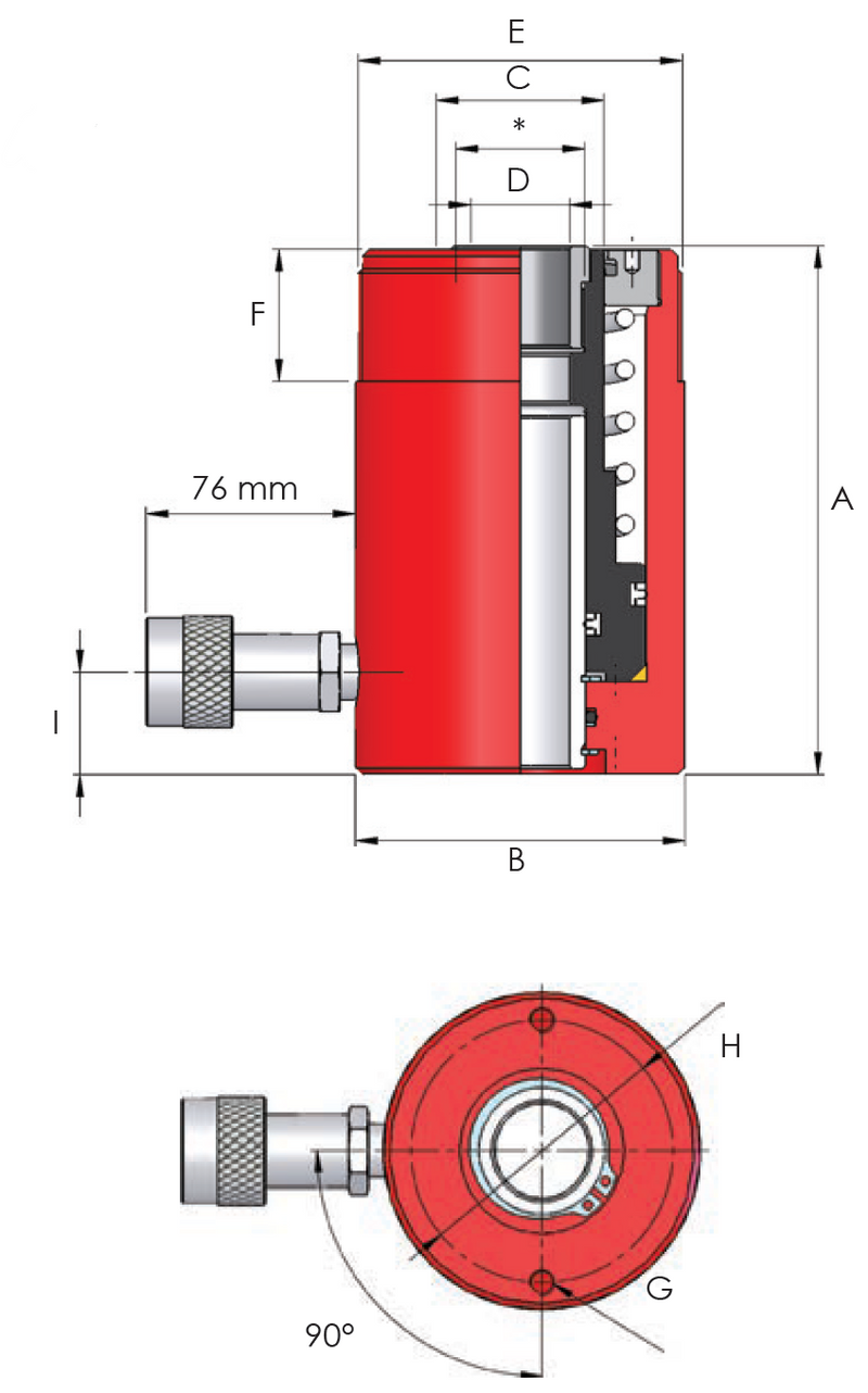 Single-acting hollow piston cylinders (61T, 76mm) (HI-FORCE HHS603)