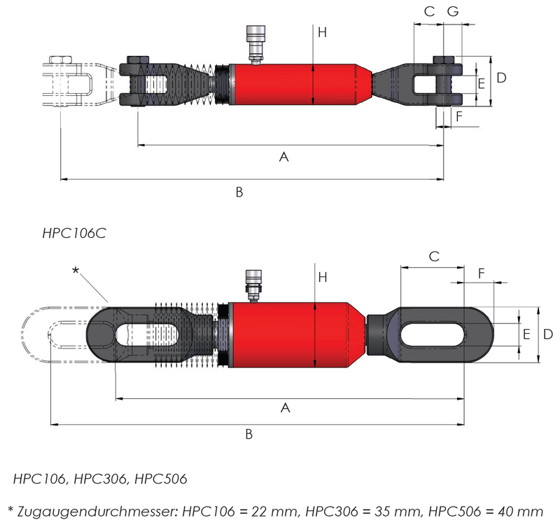 Single-acting pull cylinders, (10T, 152mm) (HI-FORCE HPC106)