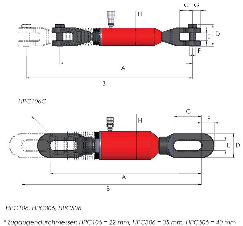 Einfachwirkende Zugzylinder, (10T, 152mm) (HI-FORCE HPC106)