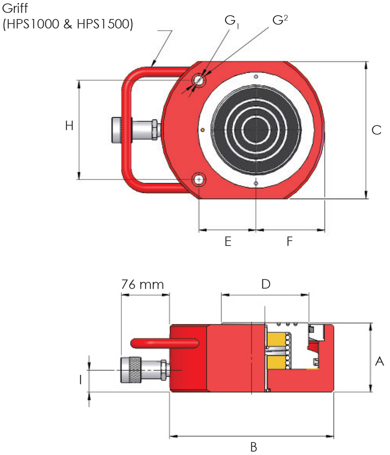 Einfachwirkende Flachzylinder, Kurzhubzylinder (10T, 10mm) (HI-FORCE HPS100)