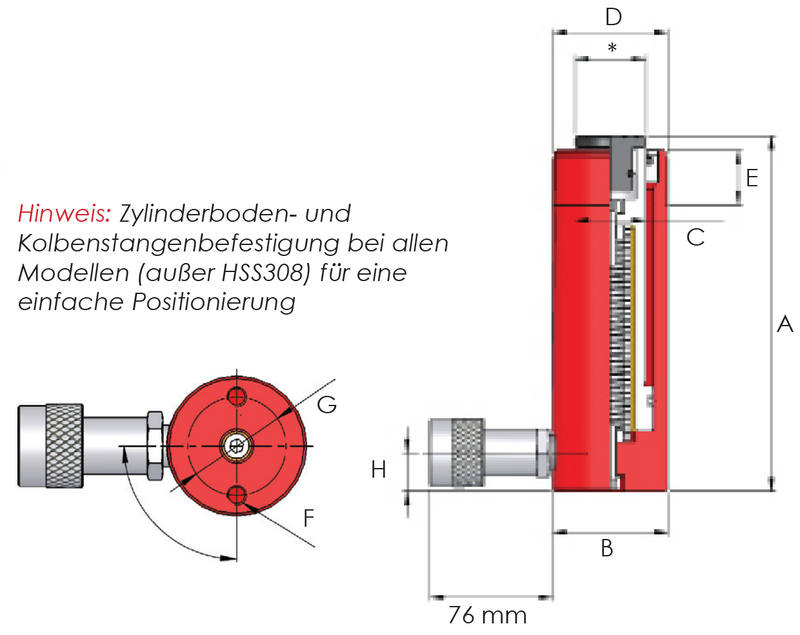 Einfachwirkende Mehrzweck-Zylinder (50T, 102mm) (HI-FORCE HSS504)