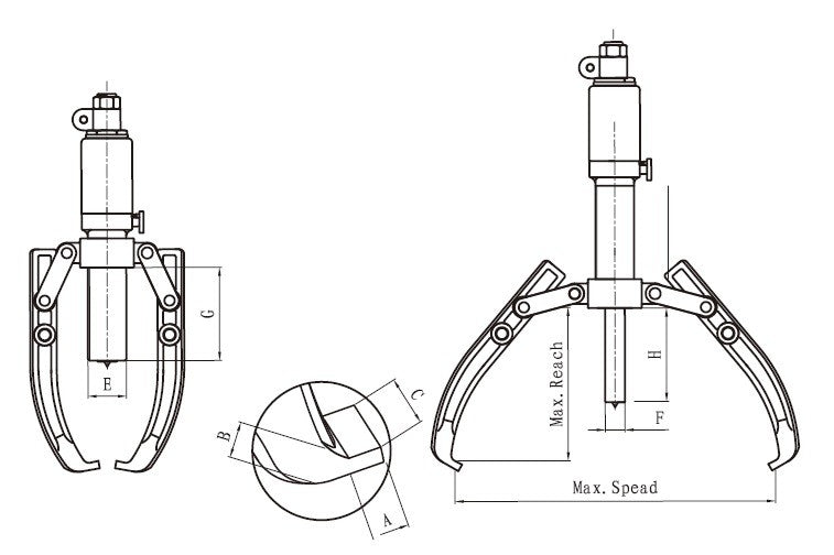 Hydraulic wheel hub puller without hand pump 10T / Ø50-250mm (L-10F-OP)