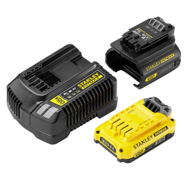 Kit de démarrage 18V FATMAX V20, adaptateur, chargeur 2Ah (STANLEY SFMCB121D1-QW)