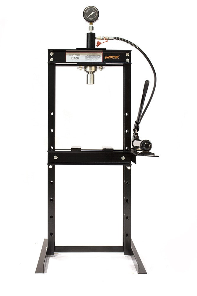 12T workshop press with built-in hand pump and pressure gauge (SP12-2)