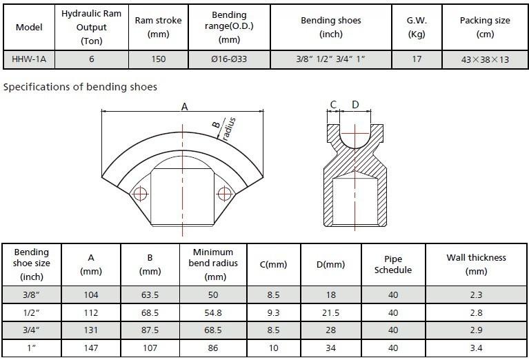 Hydraulic pipe bending machine 6T - 3/8"-1"; 16-33mm (W-1A)
