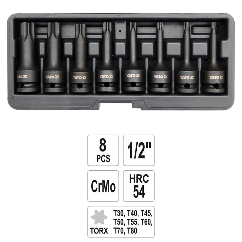 8 pieces Torx socket set 1/2", T30-T80 (YATO YT-1065)
