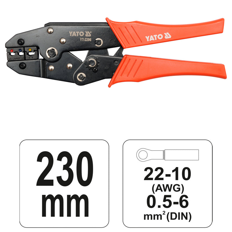 Ratschen Kabelschuhzange, Crimpzange 230mm, 0,5-6,0mm2 (YATO YT-2296)