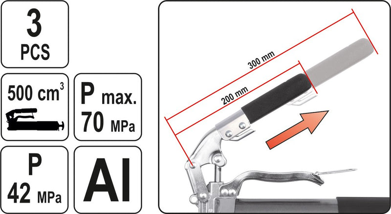 Hand lever grease gun, cartridge 500ml, 42-70MPa (YATO YT-0704)