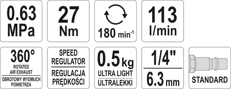 Druckluft Ratschenschrauber 1/4", 27Nm (YATO YT-09795)