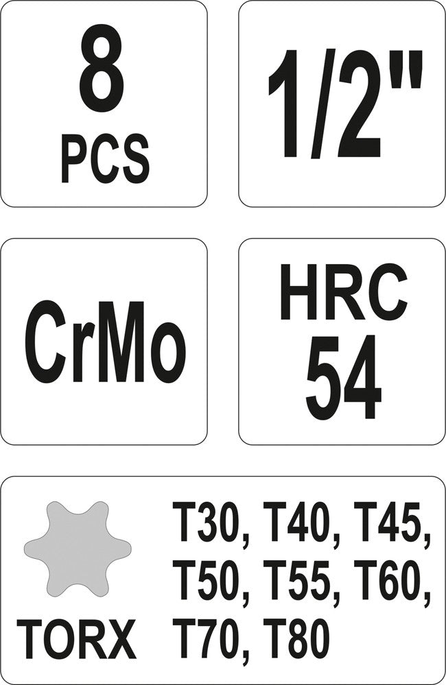 8tlg. Torx Steckschlüssel-Set 1/2", T30-T80 (YATO YT-1065)